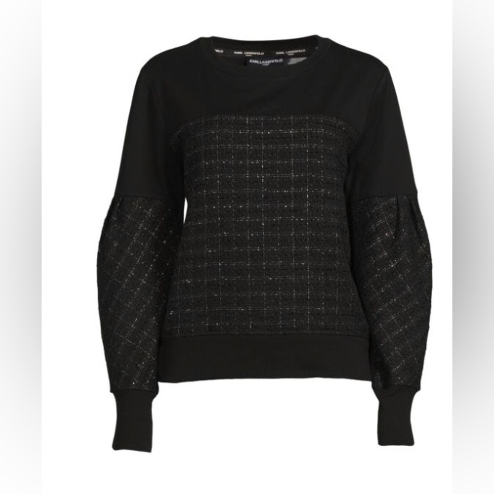 🖤KARL LAGERFELD PARIS black & silver lamé Tweed Sweatshirt (sold out online!)🖤 - Picture 5 of 13